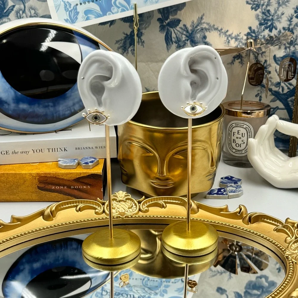 🆕 KATE SPADE 🧿 NWT Evil Eye Statement Studs - Crystal & Pearl - Picture 2 of 15